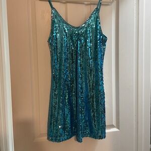 Blue Sequin Slip Dress